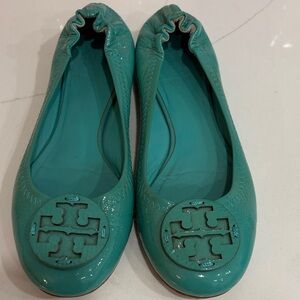 Tory Burch Turquoise Flats with Logo Detail